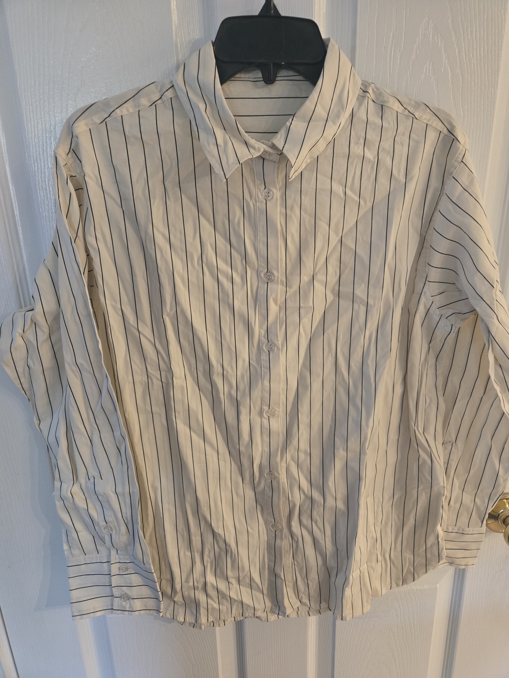 NA-KD Women's EU36/US6 Cream And Black Vertical-Striped Button-Down Shirt.New